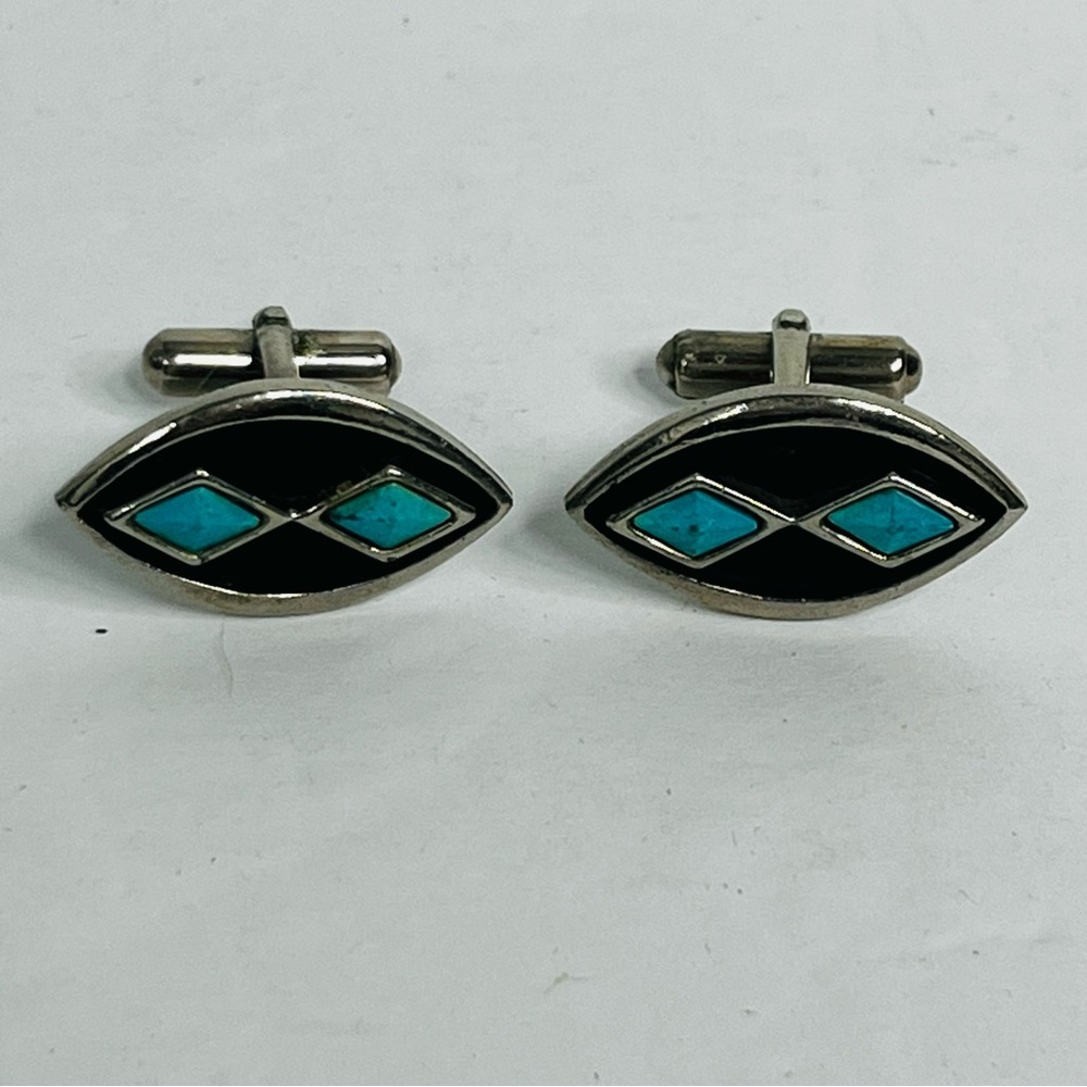 vintage st labre‎ diamond shape turquoise southwestern cufflinks costume